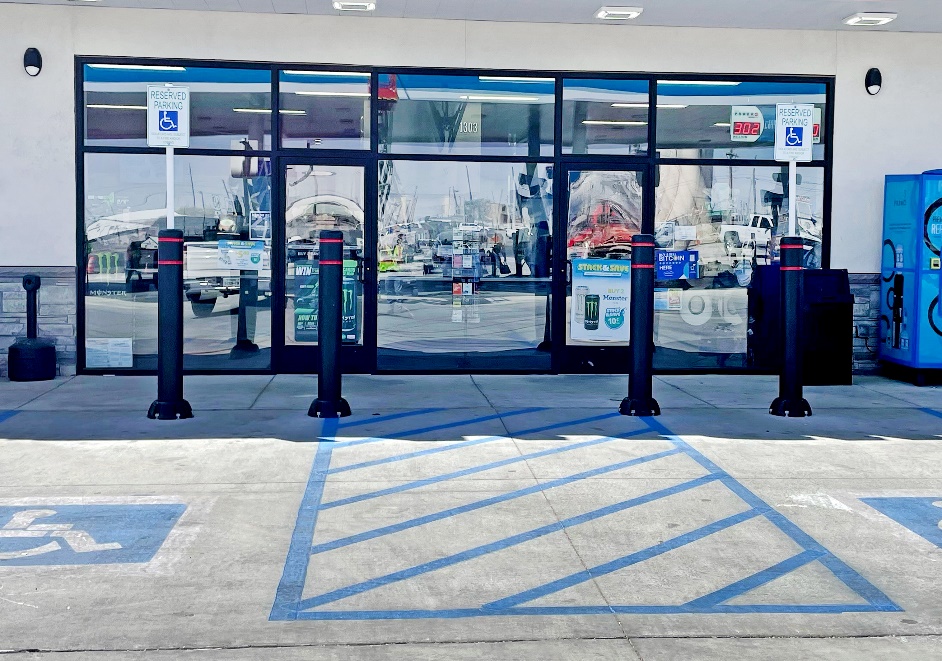 SlowStop bollards in front of storefront to prevent vehicle damage in Hawaii