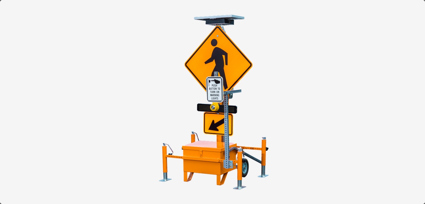Horizon Signal portable RRFB cart with pedestrian pushbutton and solar panel